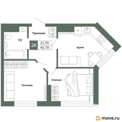 2-комн. квартира, 40.7 м&sup2;