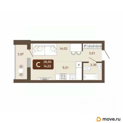 студия, 28 м&sup2;