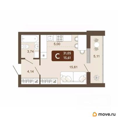 студия, 31.05 м&sup2;