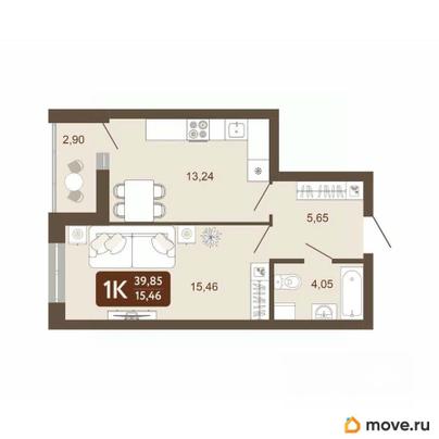 1-комн. квартира, 39.85 м&sup2;