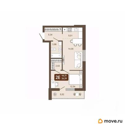 2-комн. квартира, 46.31 м&sup2;