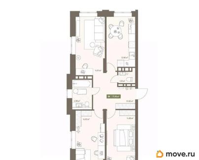 3-комн. квартира, 77.92 м&sup2;