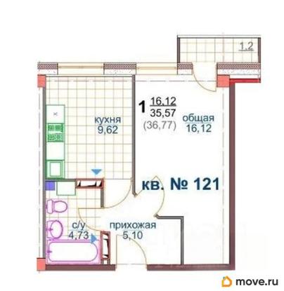 1-комн. квартира, 35.57 м&sup2;