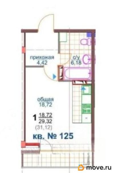 1-комн. квартира, 29.32 м&sup2;