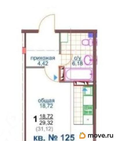 1-комн. квартира, 29.32 м&sup2;