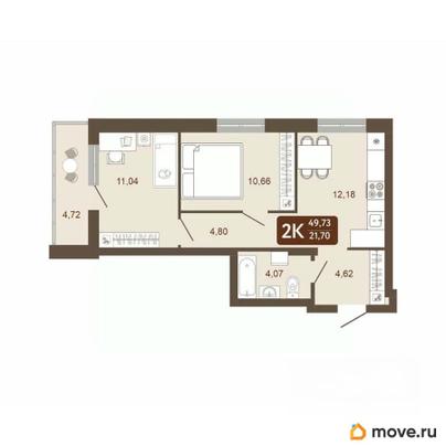 2-комн. квартира, 49.73 м&sup2;