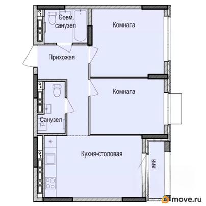 2-комн. квартира, 55.2 м&sup2;