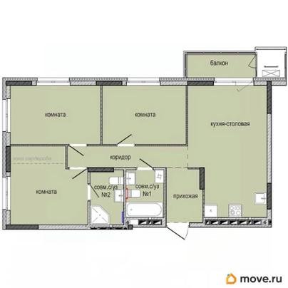 3-комн. квартира, 73.6 м&sup2;