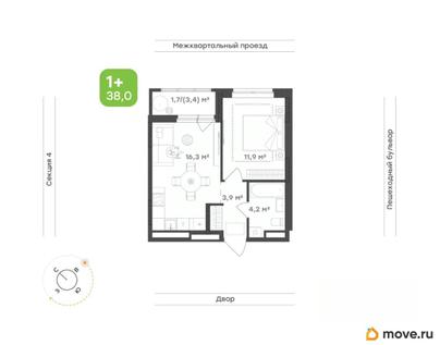 1-комн. квартира, 38 м&sup2;