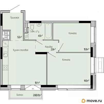 2-комн. квартира, 58.1 м&sup2;