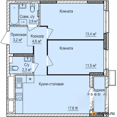 2-комн. квартира, 57.8 м&sup2;