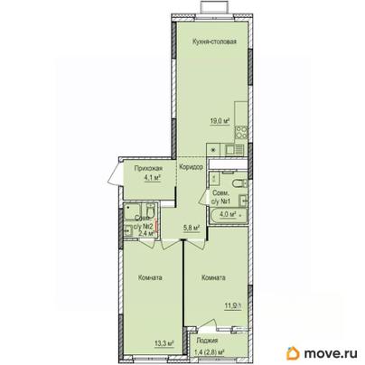 2-комн. квартира, 61.9 м&sup2;
