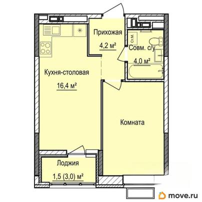 1-комн. квартира, 38.7 м&sup2;