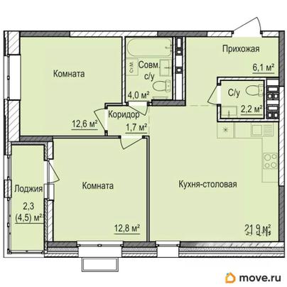 2-комн. квартира, 63.5 м&sup2;