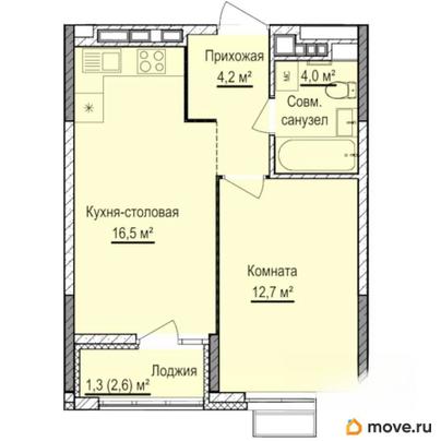 1-комн. квартира, 38.7 м&sup2;