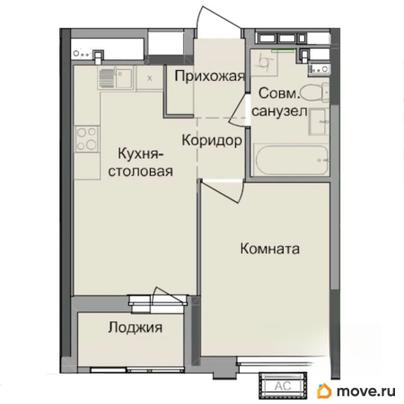 1-комн. квартира, 34.9 м&sup2;