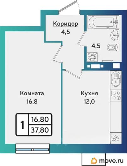 1-комн. квартира, 37.8 м&sup2;