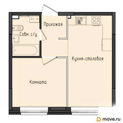 1-комн. квартира, 36.1 м&sup2;