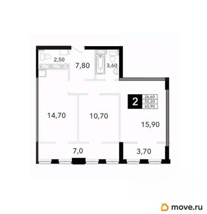 2-комн. квартира, 65.9 м&sup2;
