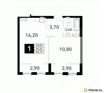 1-комн. квартира, 40.1 м&sup2;