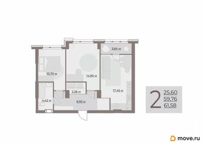 2-комн. квартира, 63.4 м&sup2;