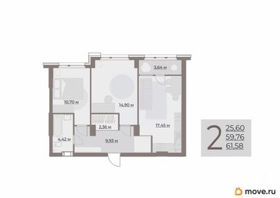 2-комн. квартира, 63.4 м&sup2;
