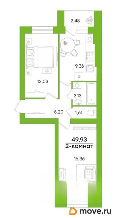 2-комн. квартира, 49.93 м&sup2;