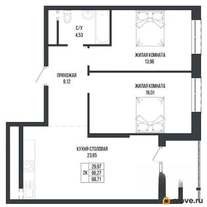 2-комн. квартира, 68.71 м&sup2;