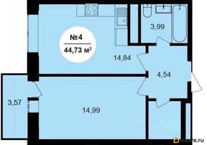 1-комн. квартира, 44.73 м&sup2;