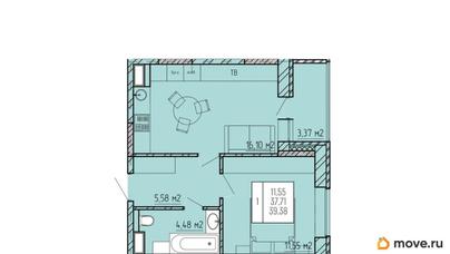 1-комн. квартира, 39.38 м&sup2;