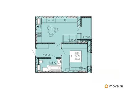 1-комн. квартира, 39.38 м&sup2;