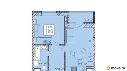 1-комн. квартира, 39.38 м&sup2;