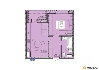 1-комн. квартира, 39.18 м&sup2;