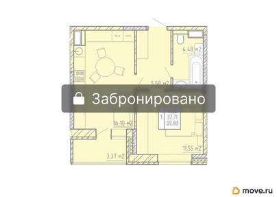 1-комн. квартира, 39.4 м&sup2;