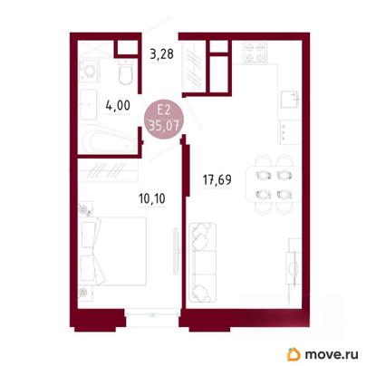 1-комн. квартира, 35.07 м&sup2;
