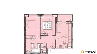 2-комн. квартира, 59.64 м&sup2;