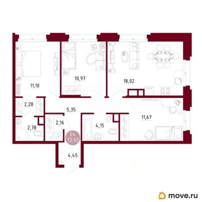 3-комн. квартира, 72.93 м&sup2;