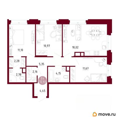 3-комн. квартира, 72.93 м&sup2;