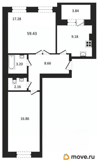 2-комн. квартира, 59.43 м&sup2;