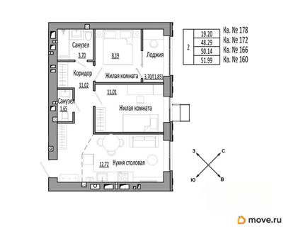 2-комн. квартира, 51.99 м&sup2;