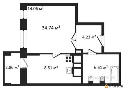 1-комн. квартира, 34.74 м&sup2;