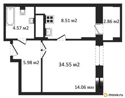 1-комн. квартира, 34.55 м&sup2;