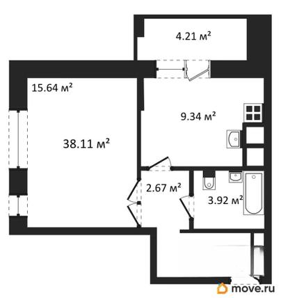 1-комн. квартира, 38.11 м&sup2;