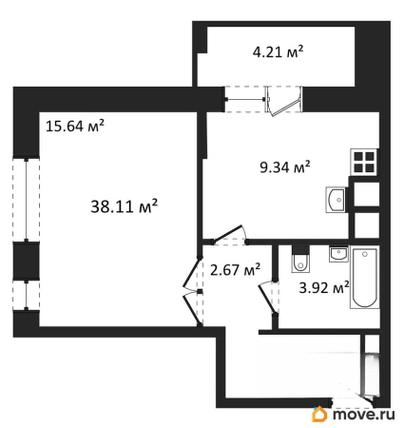 1-комн. квартира, 38.11 м&sup2;