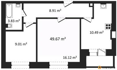 2-комн. квартира, 51.55 м&sup2;