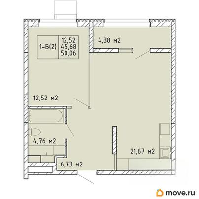 1-комн. квартира, 47.87 м&sup2;