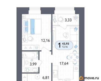 1-комн. квартира, 43.93 м&sup2;