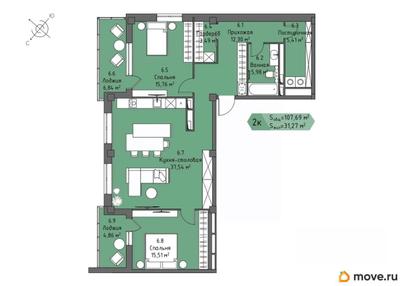 2-комн. квартира, 101.83 м&sup2;