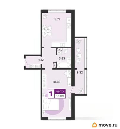 1-комн. квартира, 46.7 м&sup2;