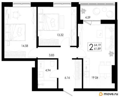 2-комн. квартира, 64.19 м&sup2;
